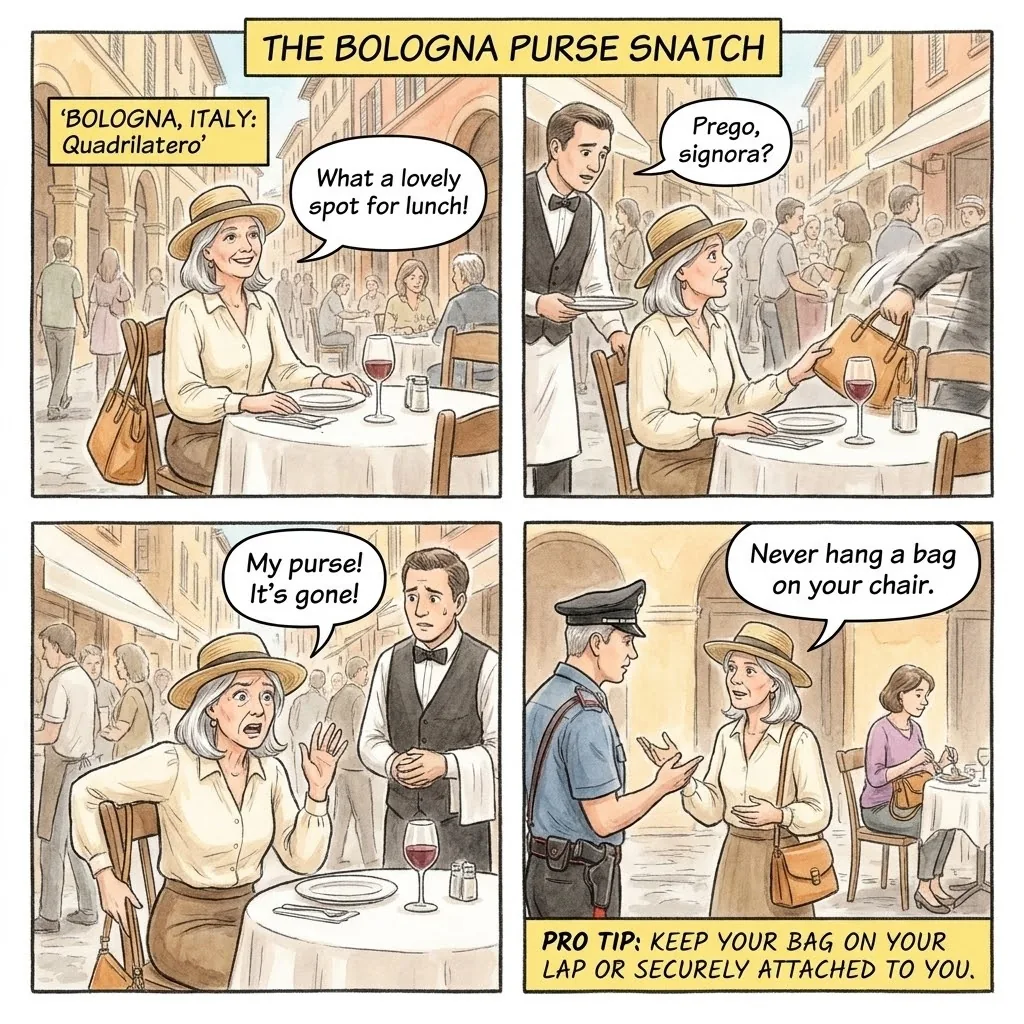 Outdoor Restaurant Bag-Snatch — comic illustration