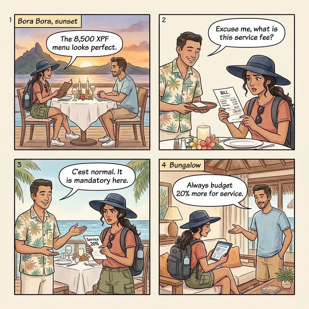 The Restaurant Mandatory Service Charge Shock — comic illustration