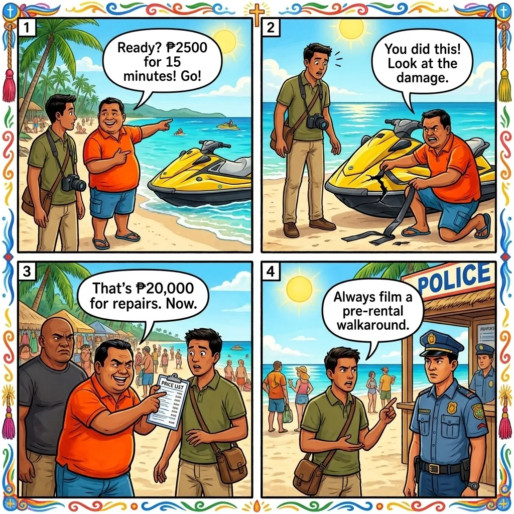 The White Beach Jet Ski Tape-Trick Damage — comic illustration