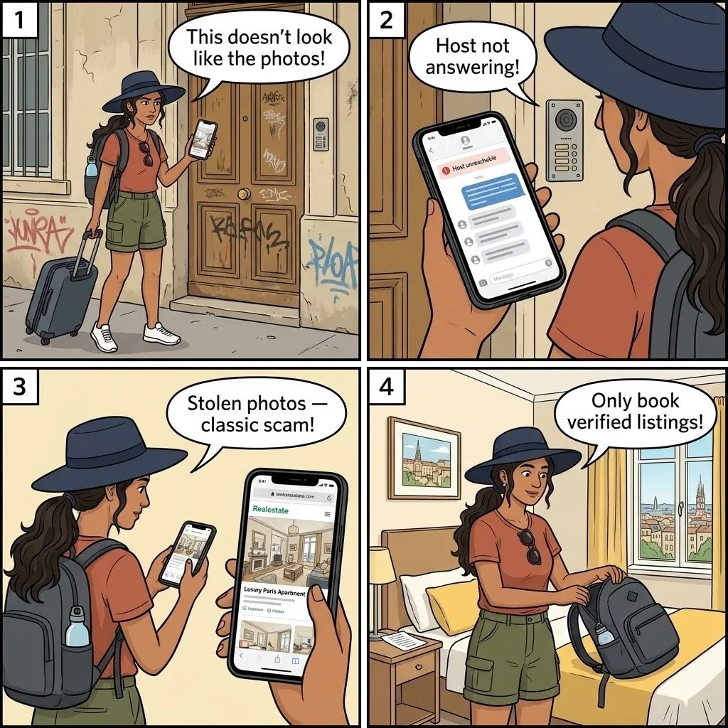 Fake Accommodation Listings — comic illustration