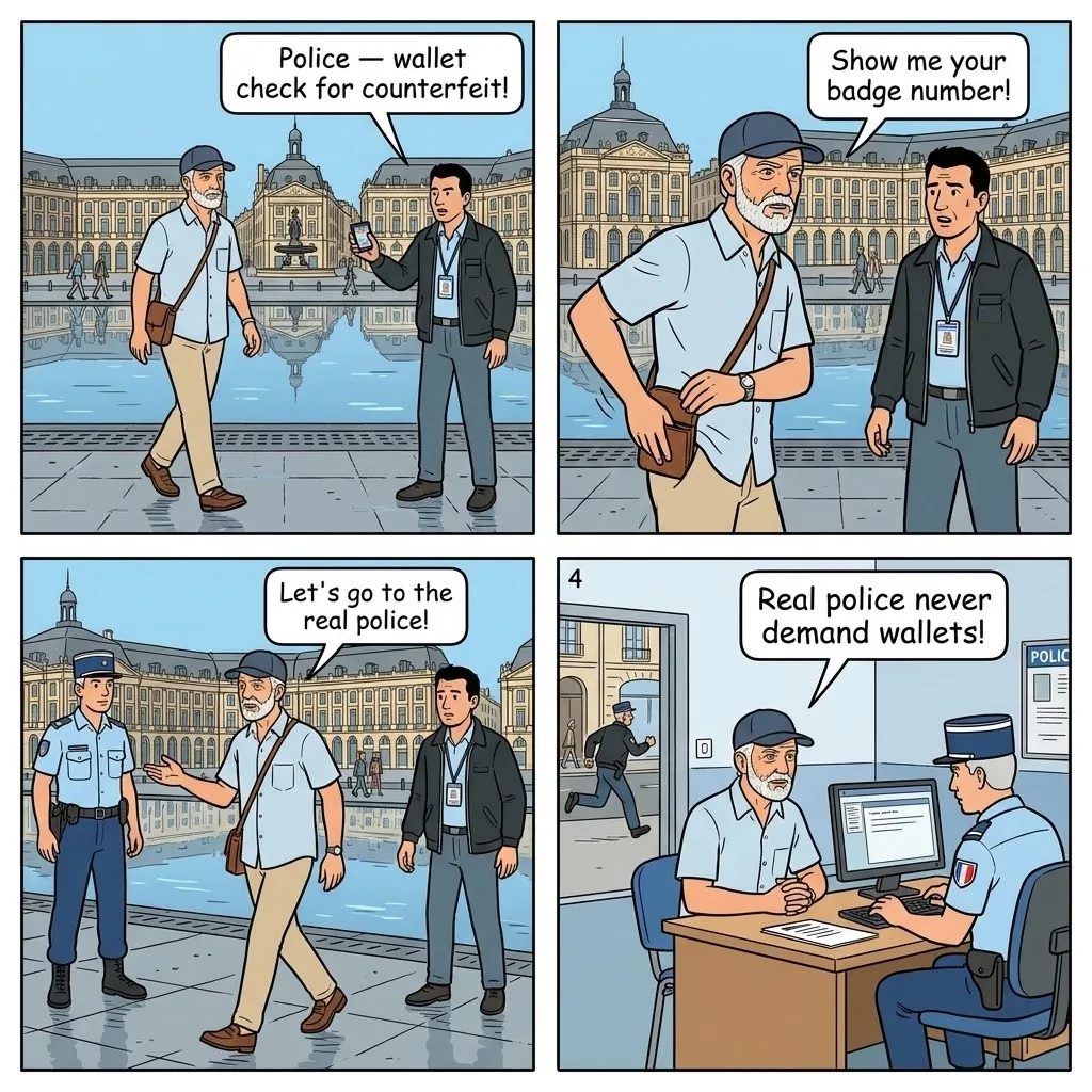 Fake Police Wallet Inspection — comic illustration