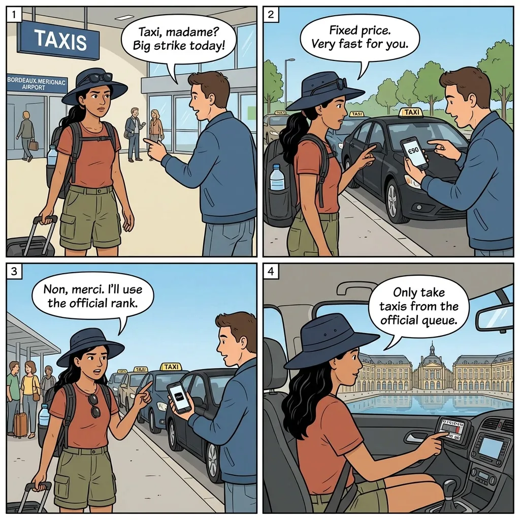 Unlicensed Taxi Overcharging — comic illustration