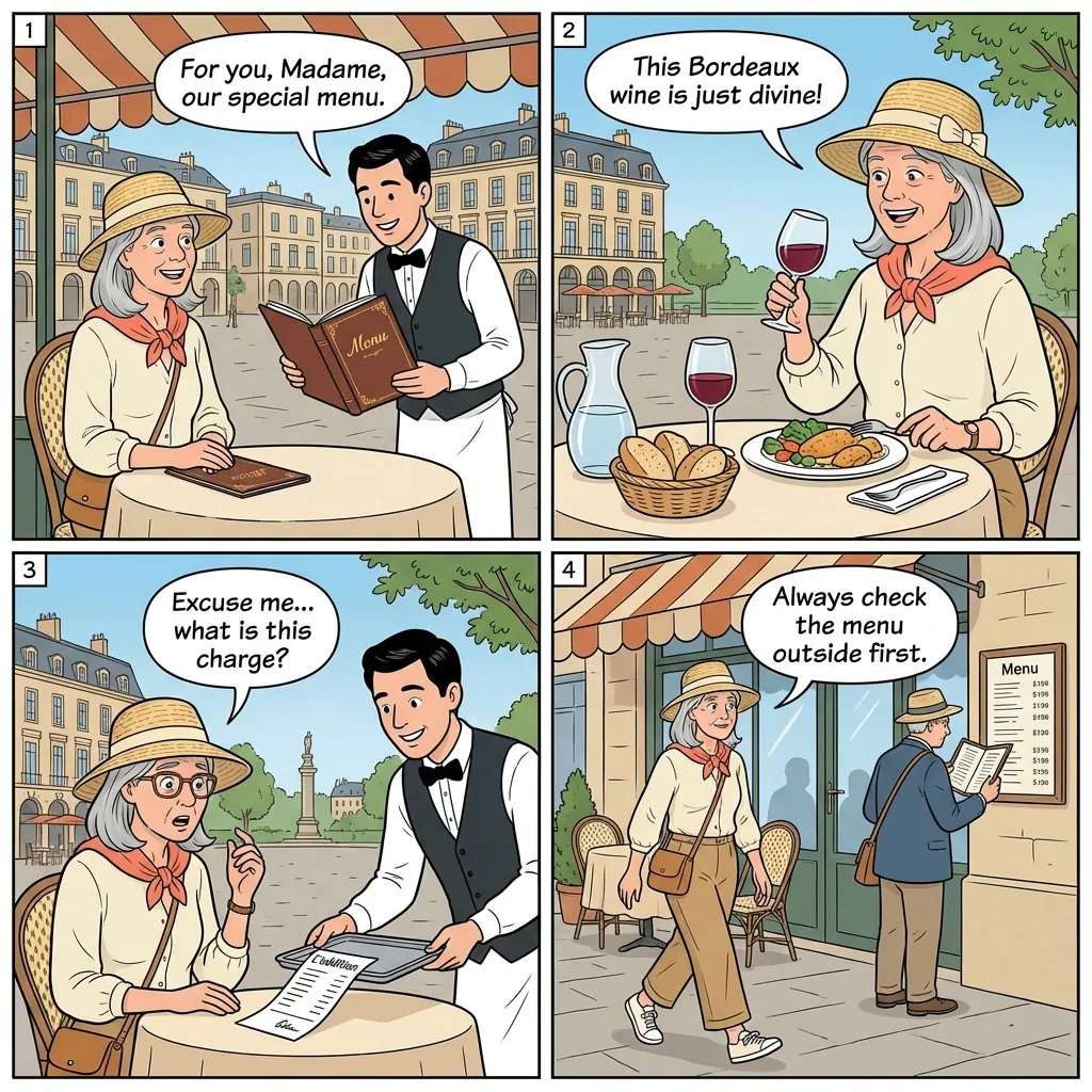 Restaurant Menu Overcharging — comic illustration