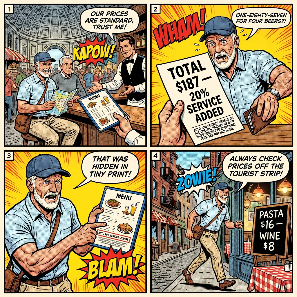 Faneuil Hall and Quincy Market Overcharging — comic illustration
