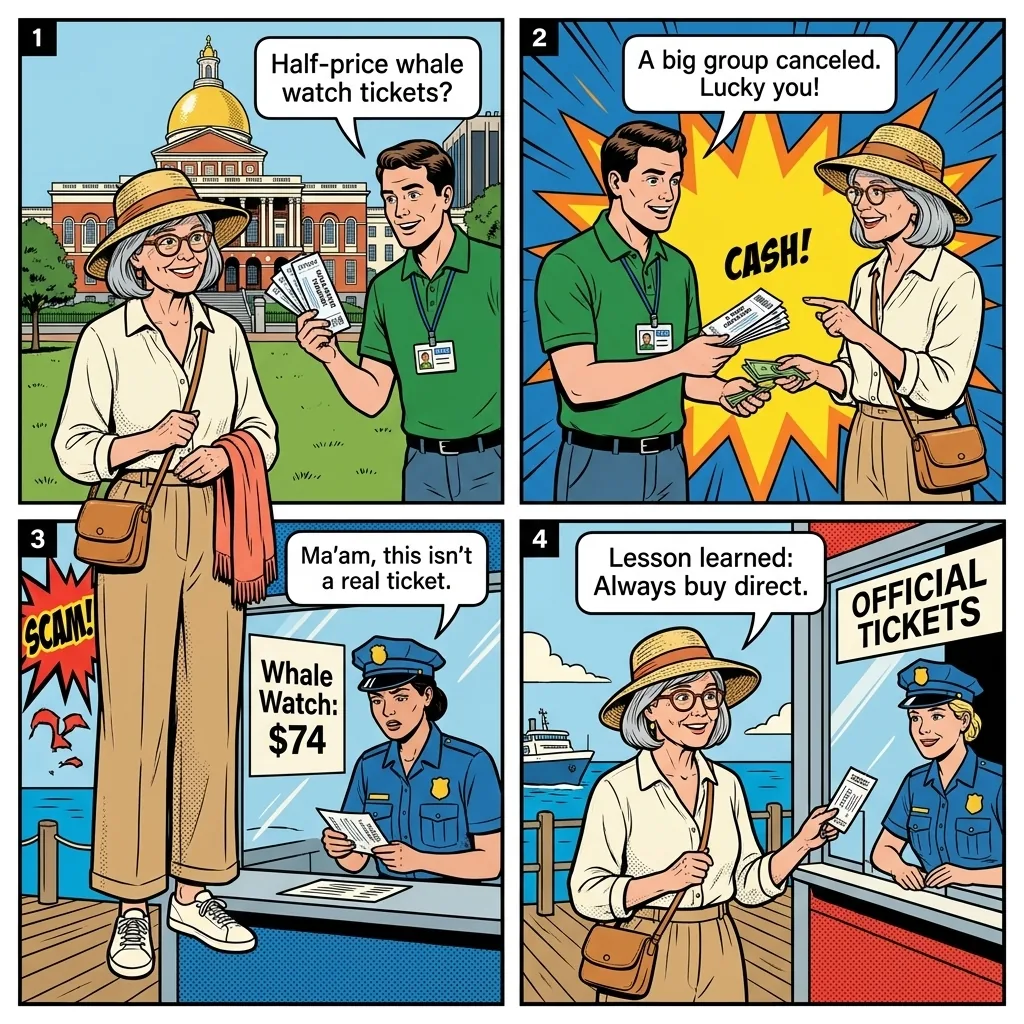 Fake Discount Tour and Attraction Ticket Sales — comic illustration