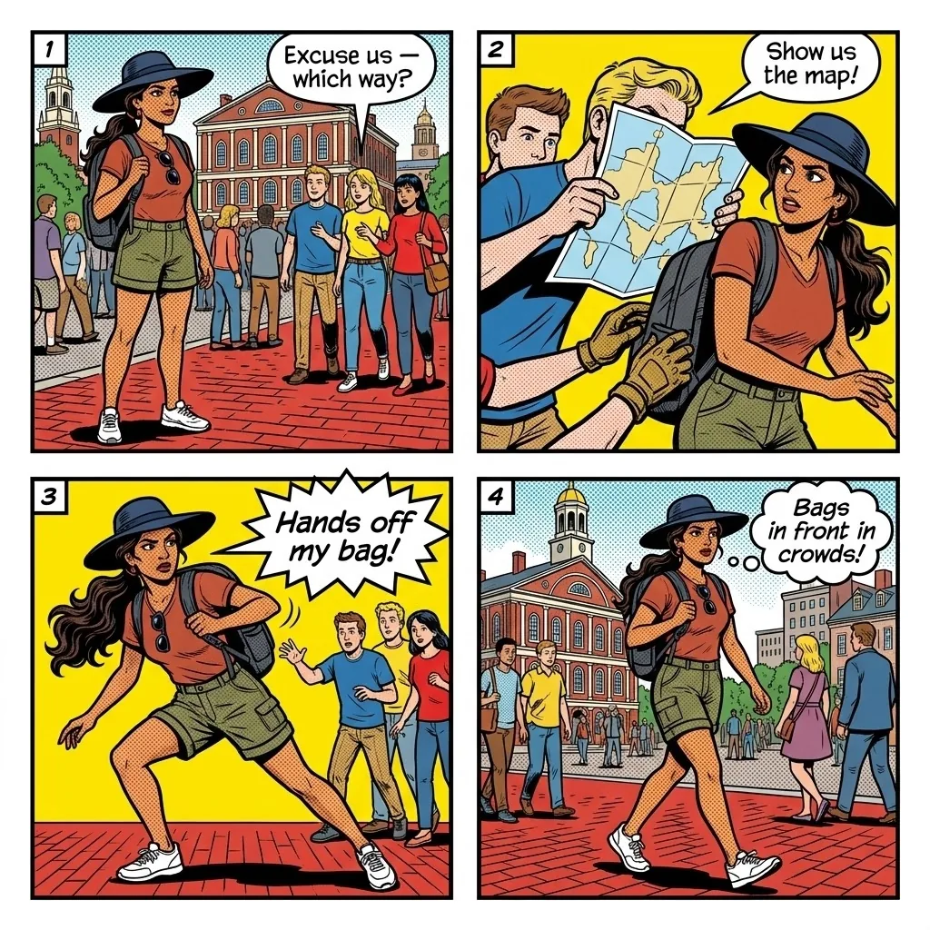 Pickpocketing in Crowded Tourist Areas — comic illustration
