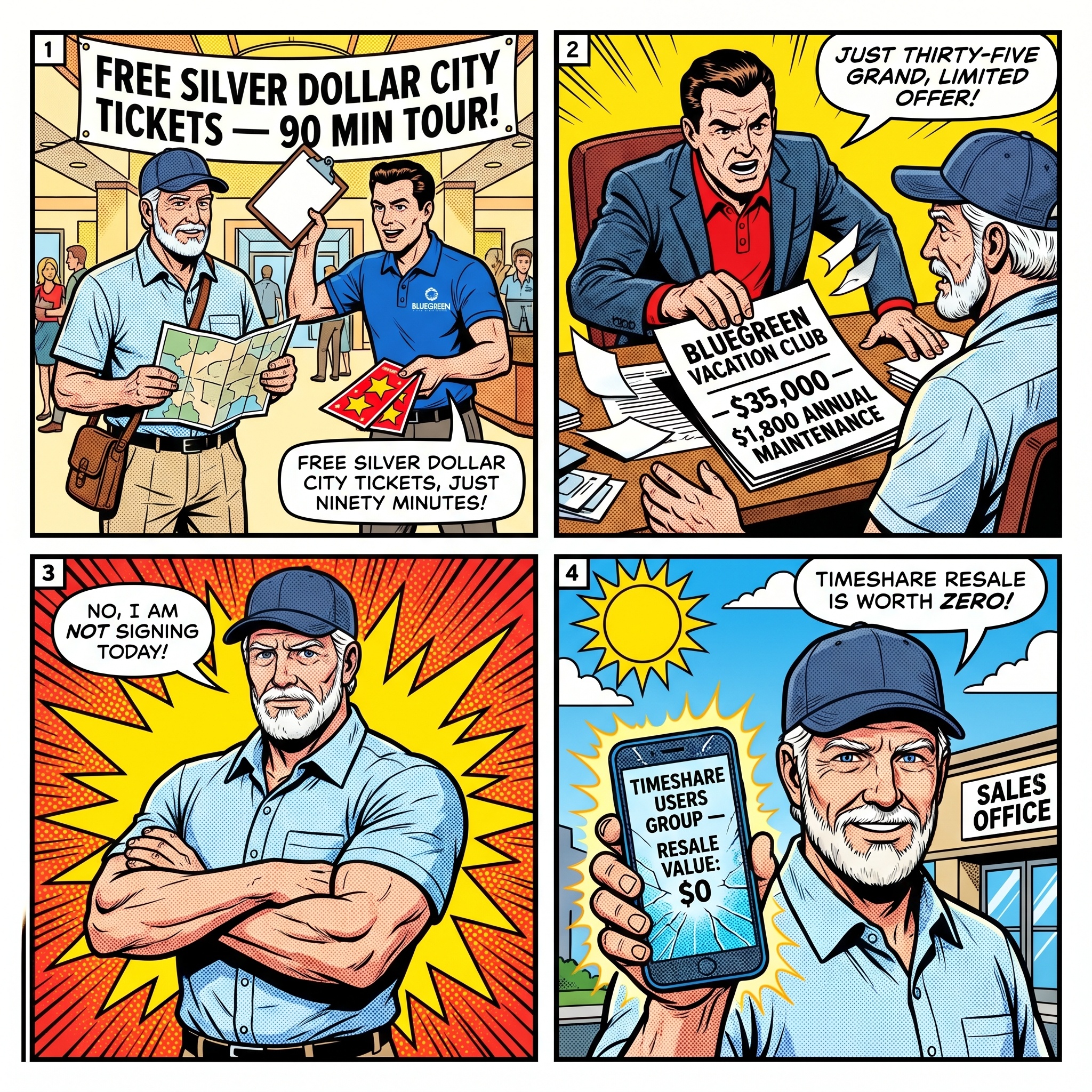 Bluegreen & Capital Vacations Branson Timeshare Hustle — comic illustration