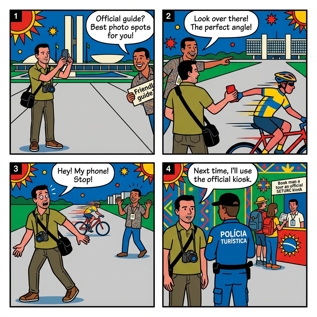 Esplanada dos Ministérios & Congresso Nacional Pickpocket & 'Tourist Guide' Scam — comic illustration