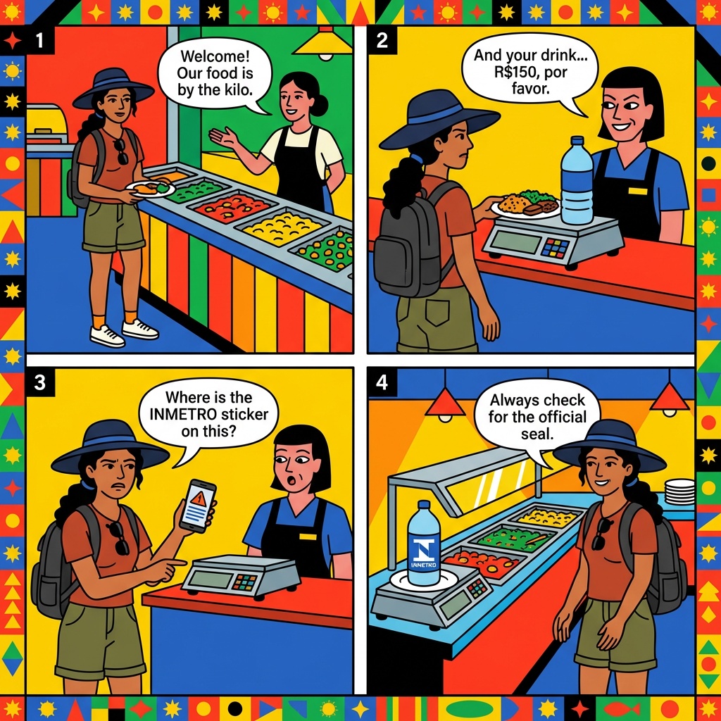 Brasília Restaurant Couvert + Serviço Padding & 'Comida por Kg' Weighing Trap — comic illustration