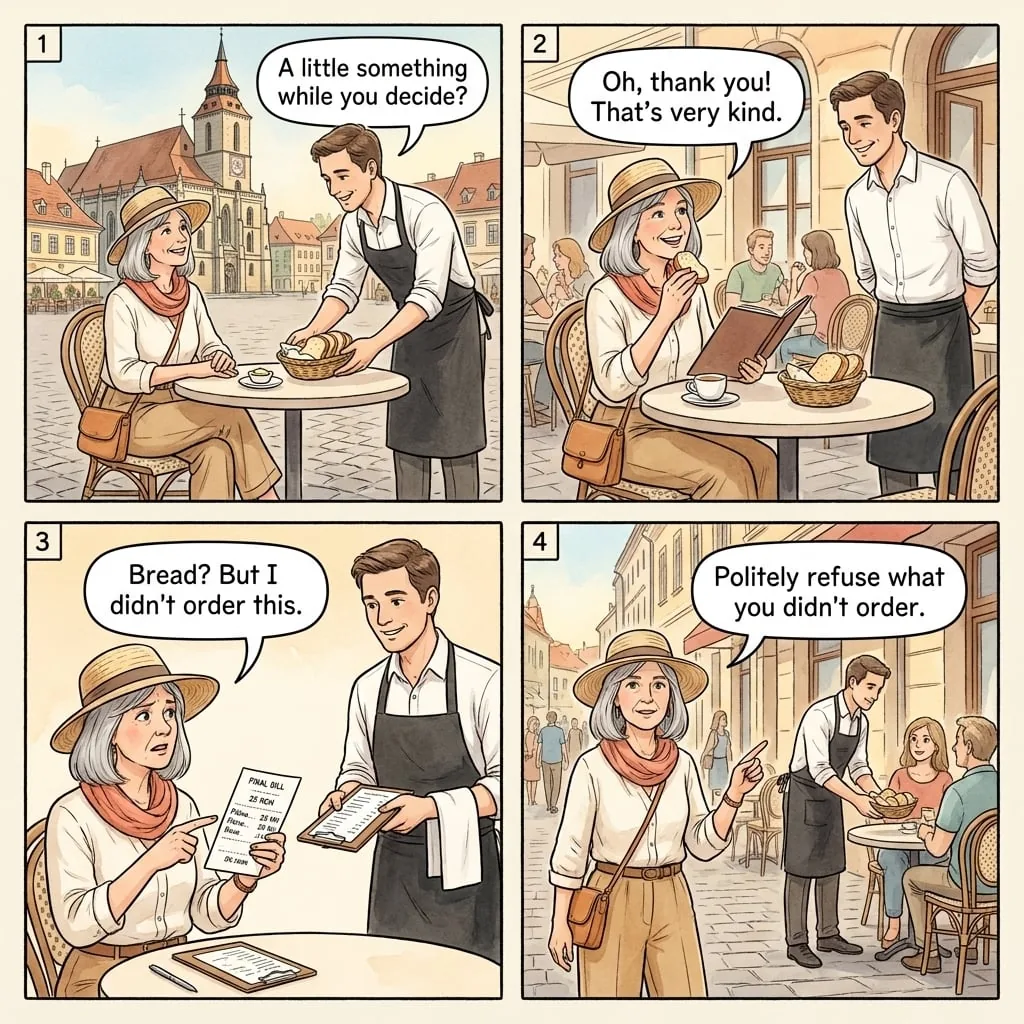 Restaurant Tourist-Zone Per-Item Bill Padding — comic illustration
