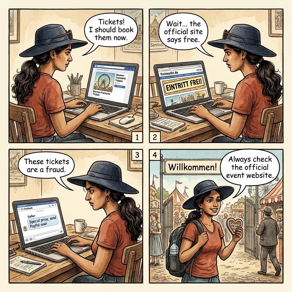 Bremen Freimarkt / Osterwiese Festival Ticket & Accommodation Fraud — comic illustration