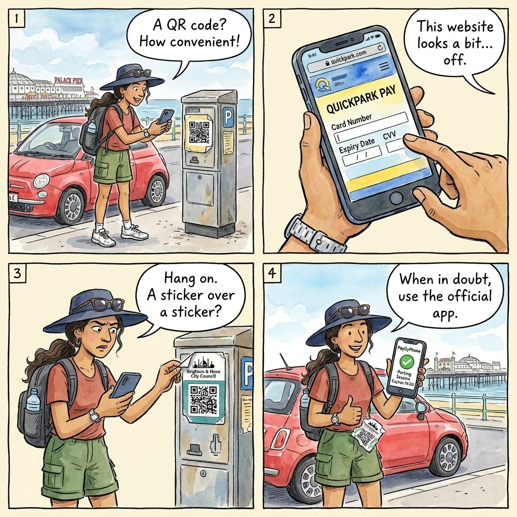 The Madeira Drive QR-Code Parking Quish — comic illustration