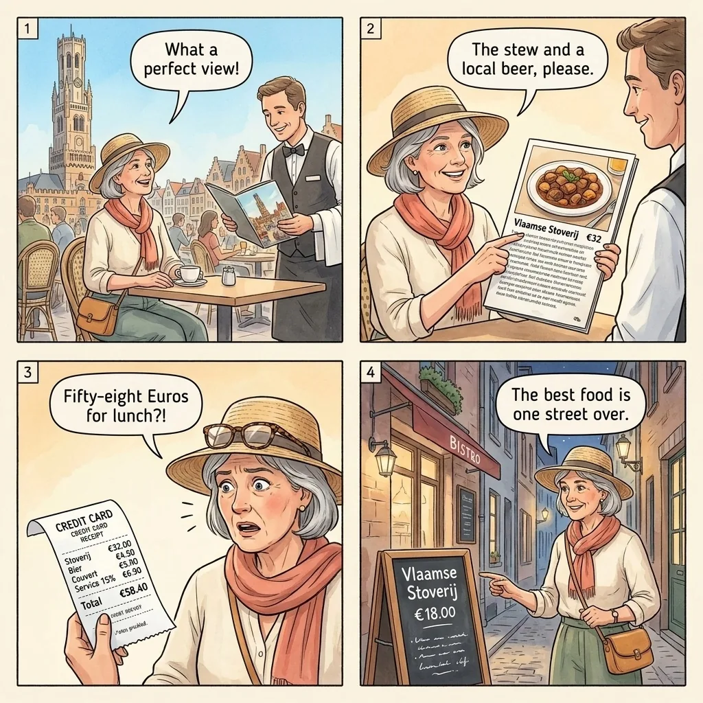 The Markt Square Belfry-View Tourist Menu — comic illustration