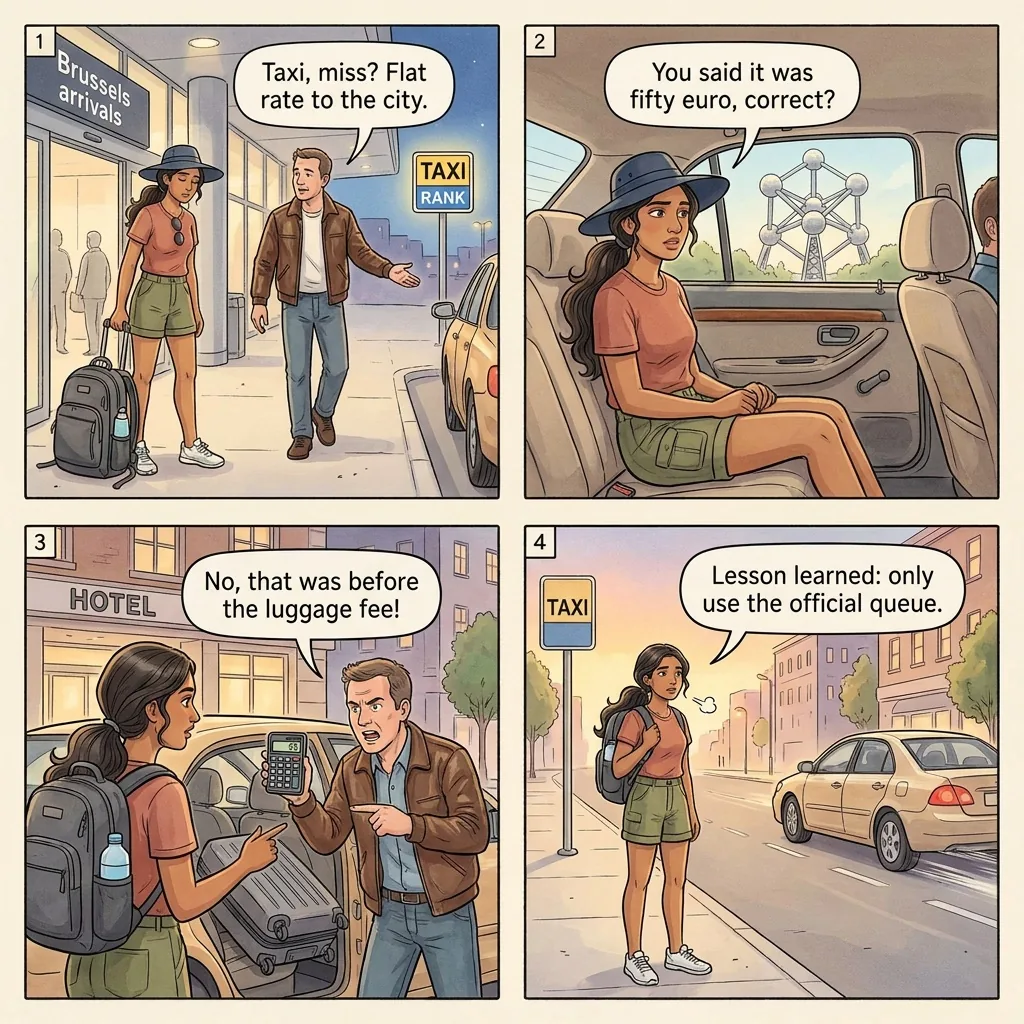 Unlicensed Taxi / Airport Fixed-Rate Rip-Off — comic illustration