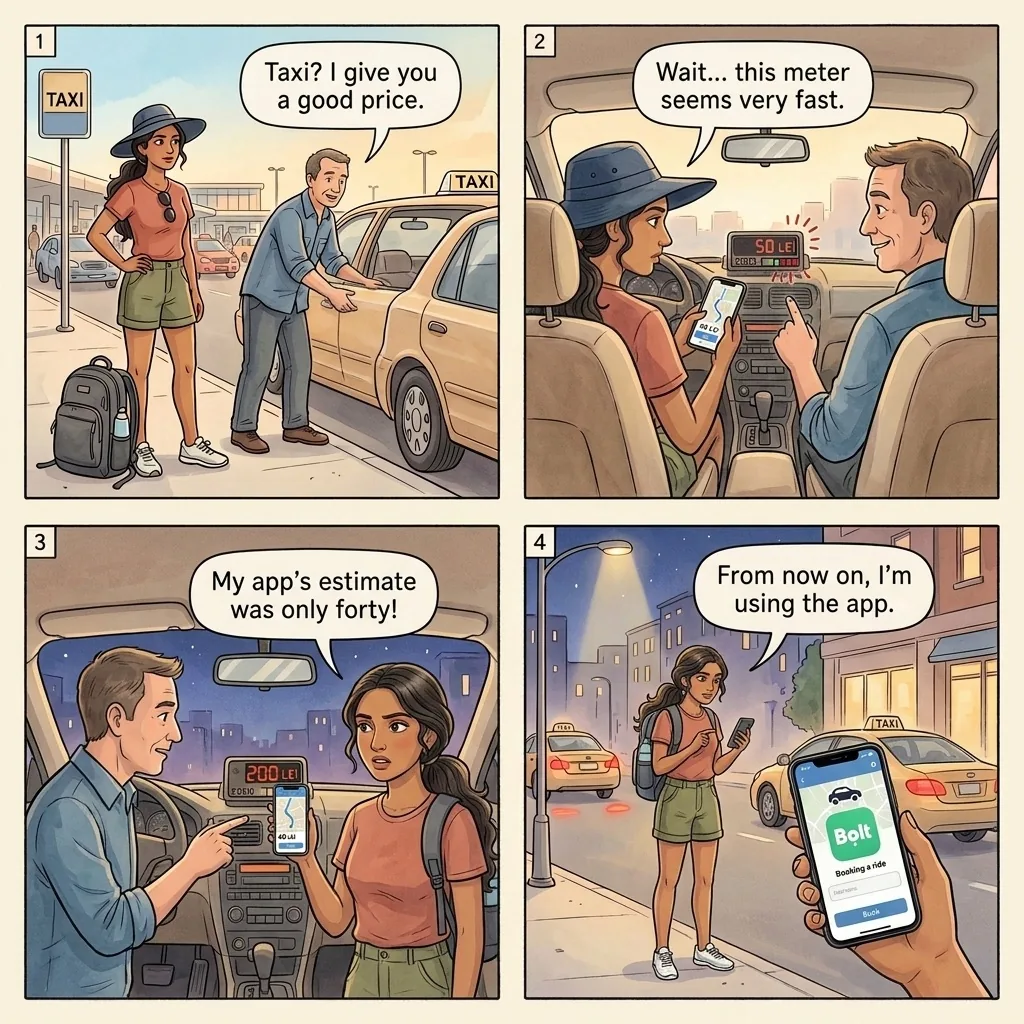Rogue Taxi Overcharge — comic illustration