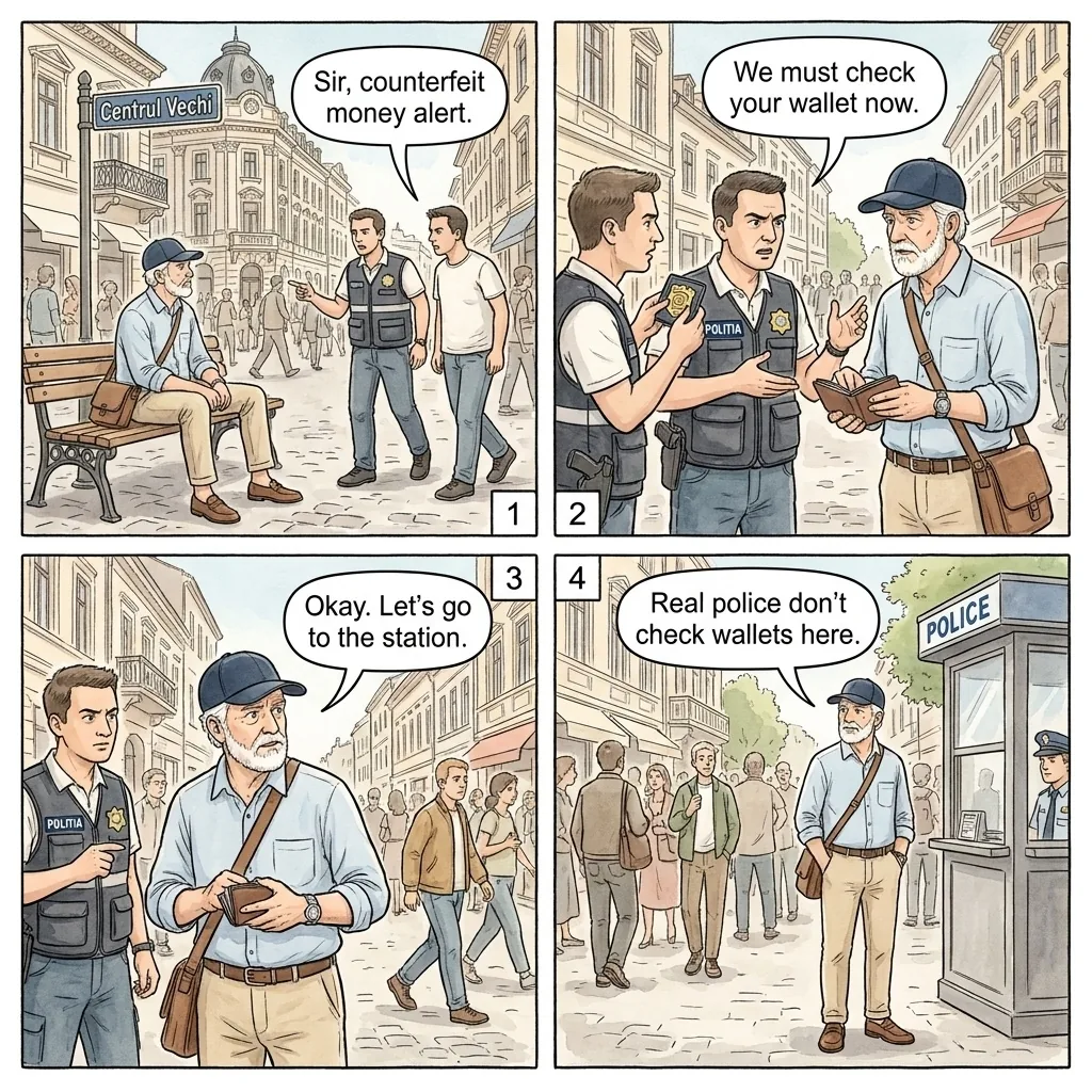 Fake Police Officer — comic illustration