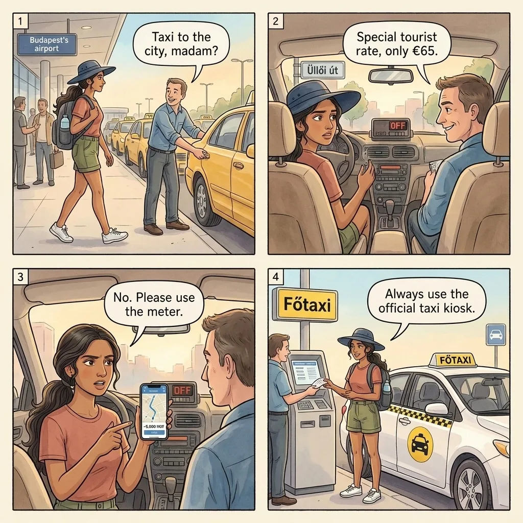 The Budapest Airport 'Special Tourist Rate' Taxi — comic illustration