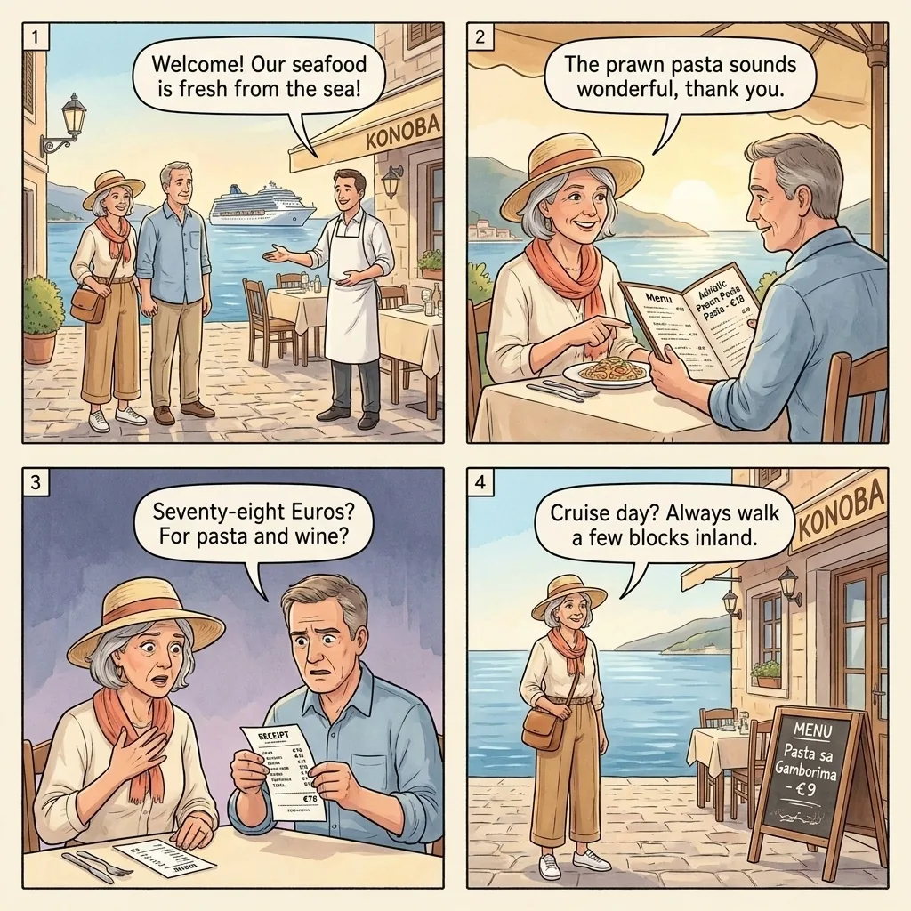 The Cruise-Day Stari Grad Tourist-Price Reset — comic illustration