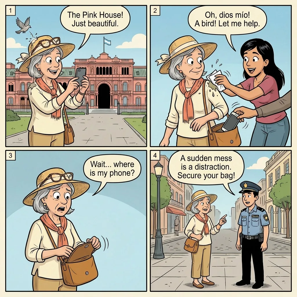 Bird Poop / Mustard Distraction Pickpocket — comic illustration