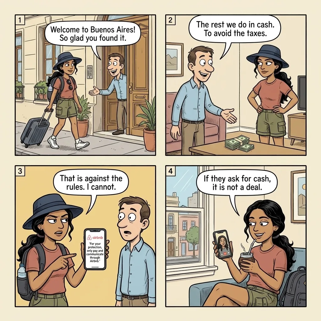 Buenos Aires Airbnb / Temporary Rental Off-Platform & 'Illegal Cash' F — comic illustration