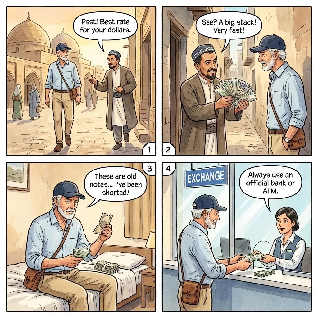 The Bazaar Black-Market Money-Exchange Switch — comic illustration