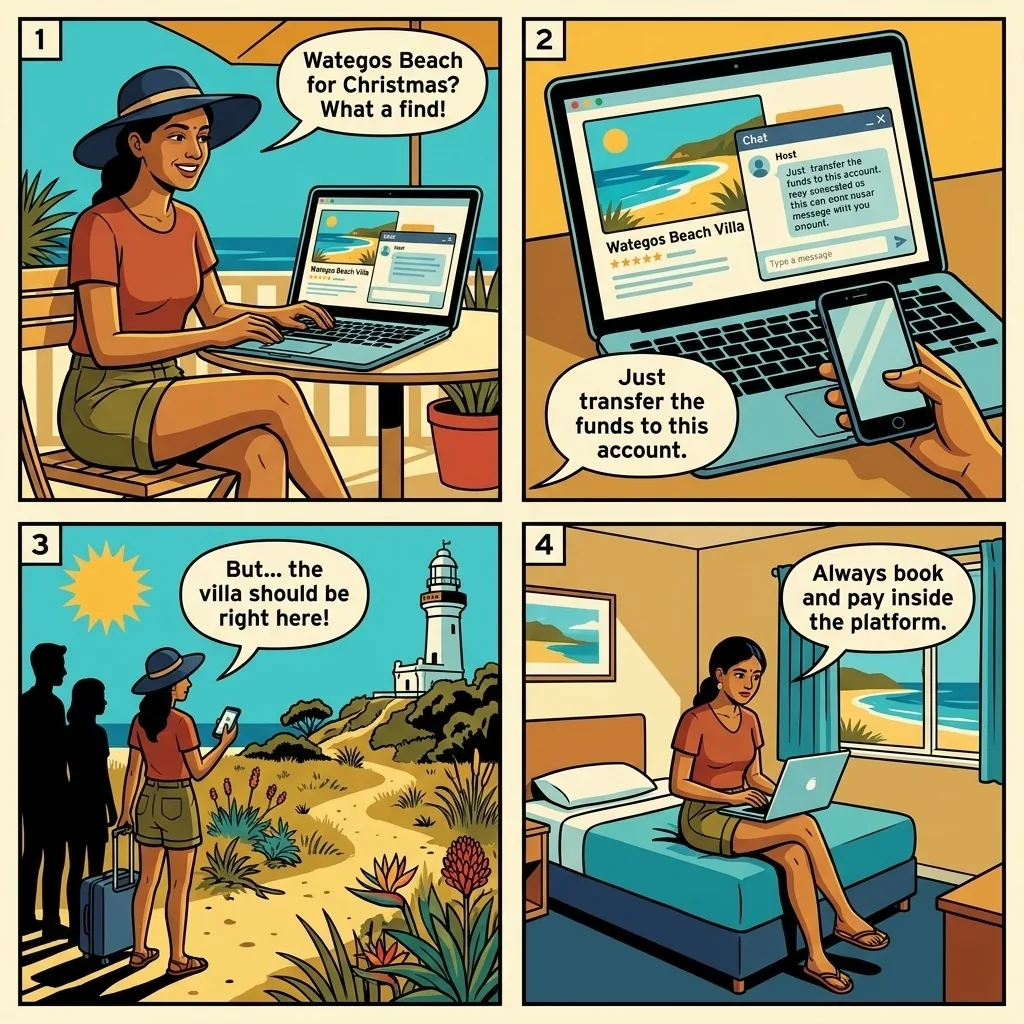 Fake Short-Stay Villa / Apartment Listing — comic illustration