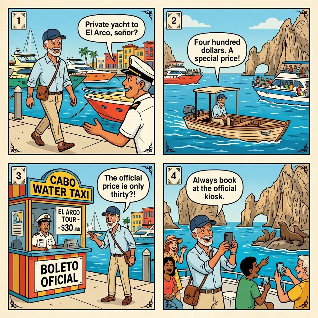El Arco 'Private Yacht' Marina Overcharge — comic illustration
