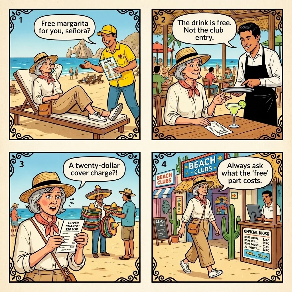 Playa Medano 'Free Drink' Vendor Bait — comic illustration