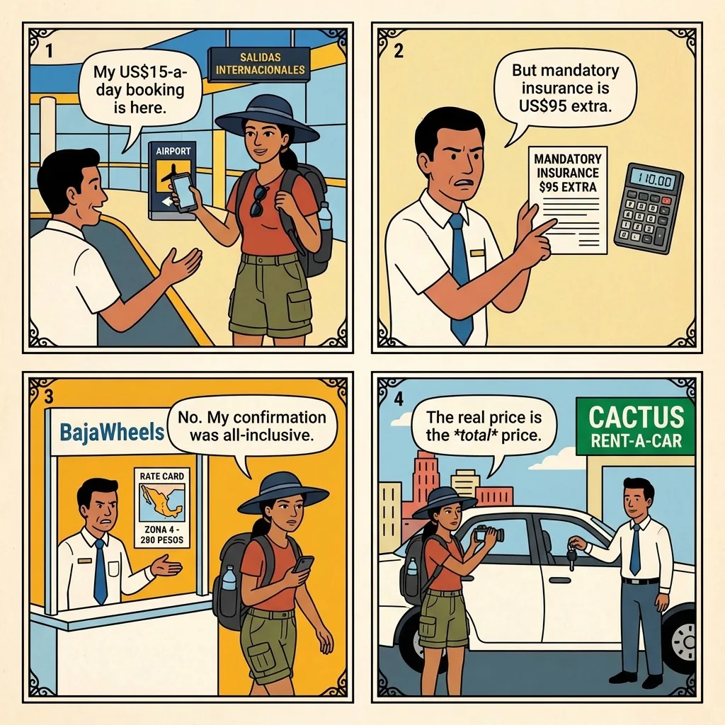 SJD Rental-Car Insurance Padding — comic illustration