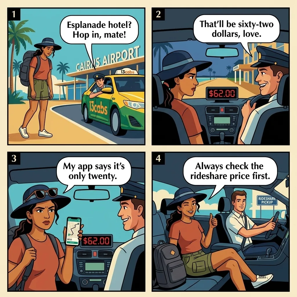 Cairns Airport / 13cabs Taxi Overcharge — comic illustration