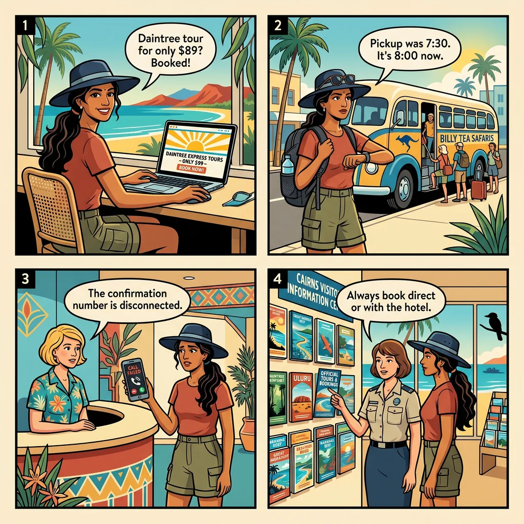 Fake Daintree / Cape Tribulation Day Tour Booking — comic illustration