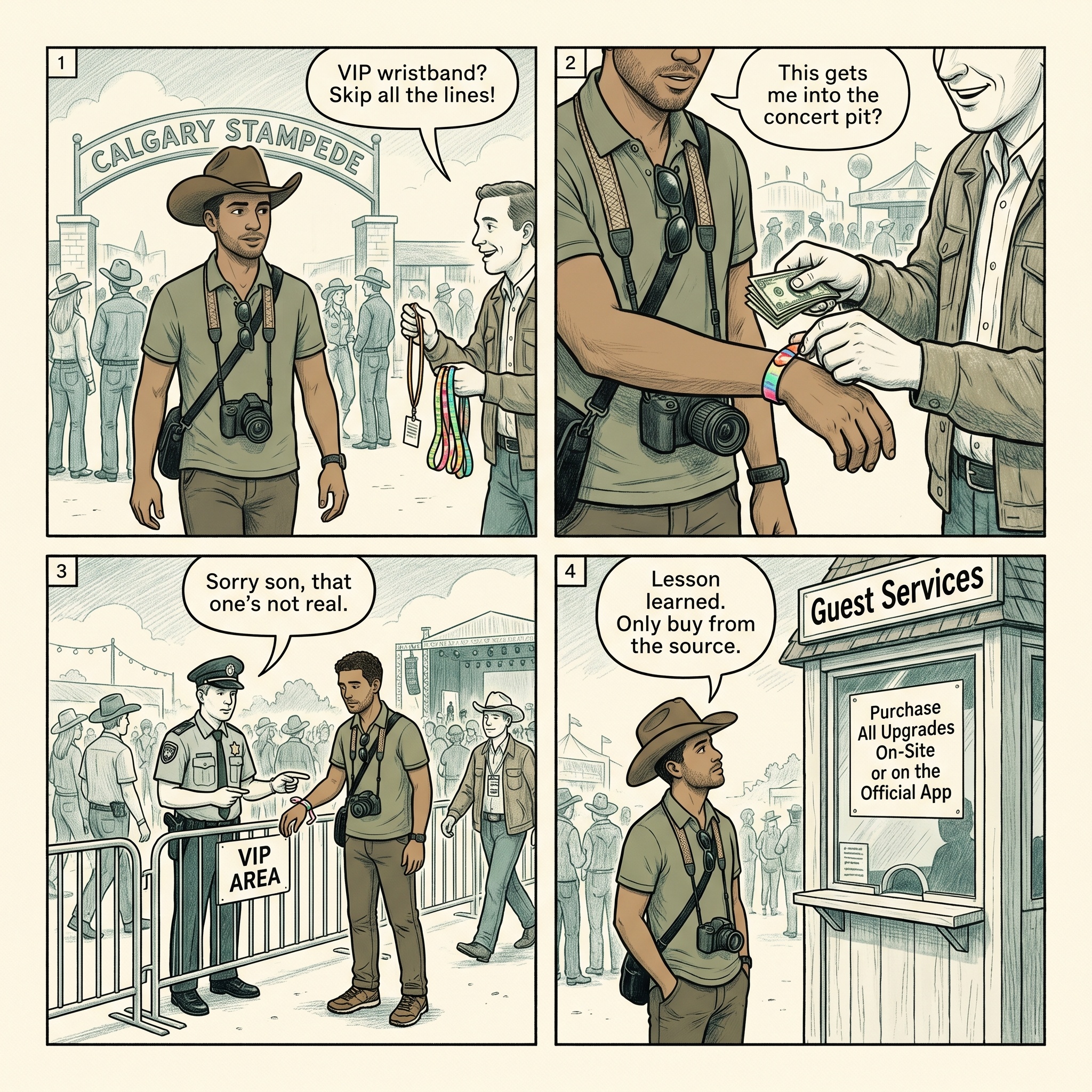 Calgary Stampede Festival Vendor & 'VIP Wristband' Counterfeits — comic illustration