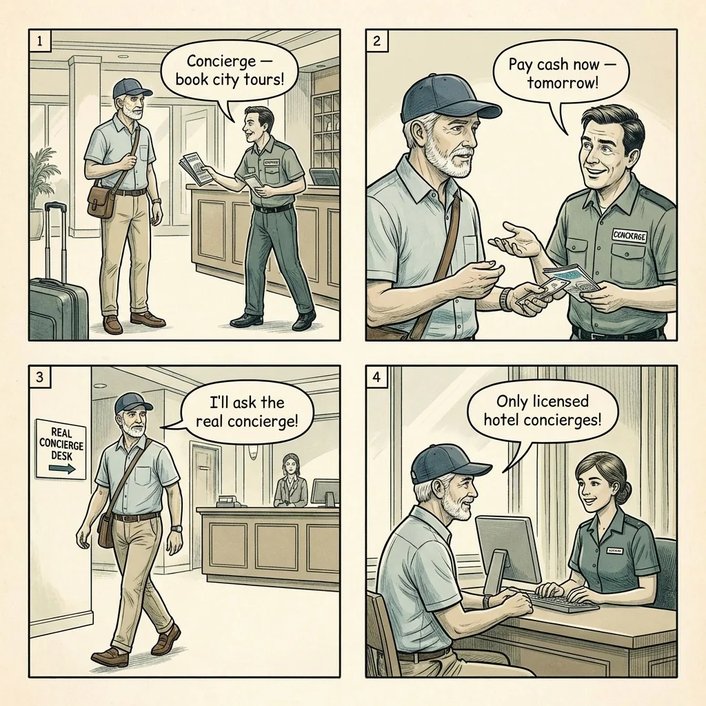 Calgary-to-Banff Hotel-Concierge Transfer & 'Private Tour' Markups — comic illustration