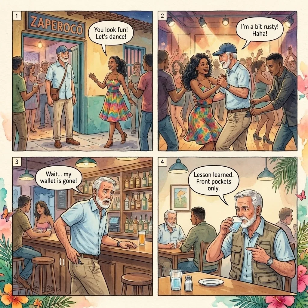 The Tin Tin Deo Dance-Floor Lift — comic illustration