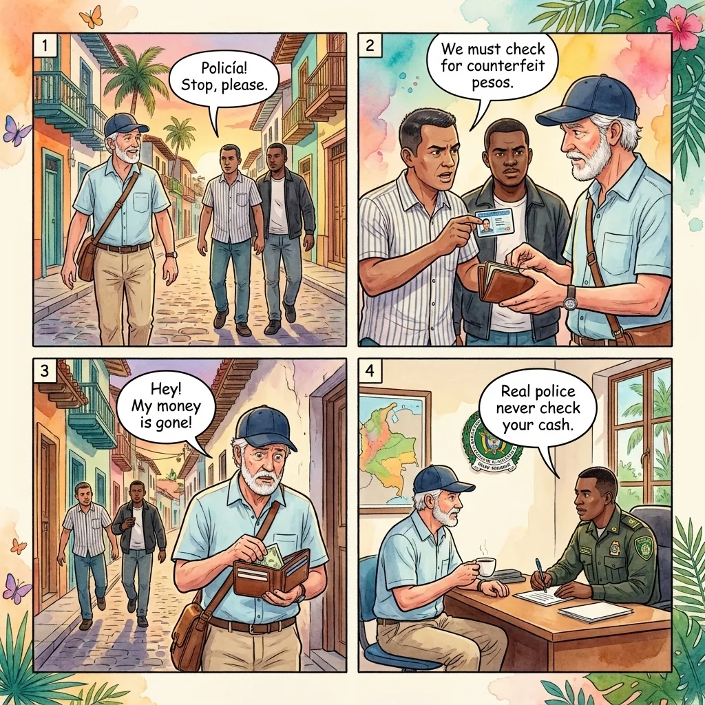 The Parque del Perro Plain-Clothes Wallet Inspection — comic illustration