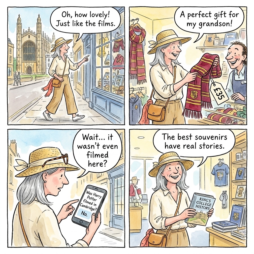 Cambridge Harry Potter Tourist-Trap Merchandise Shops — comic illustration