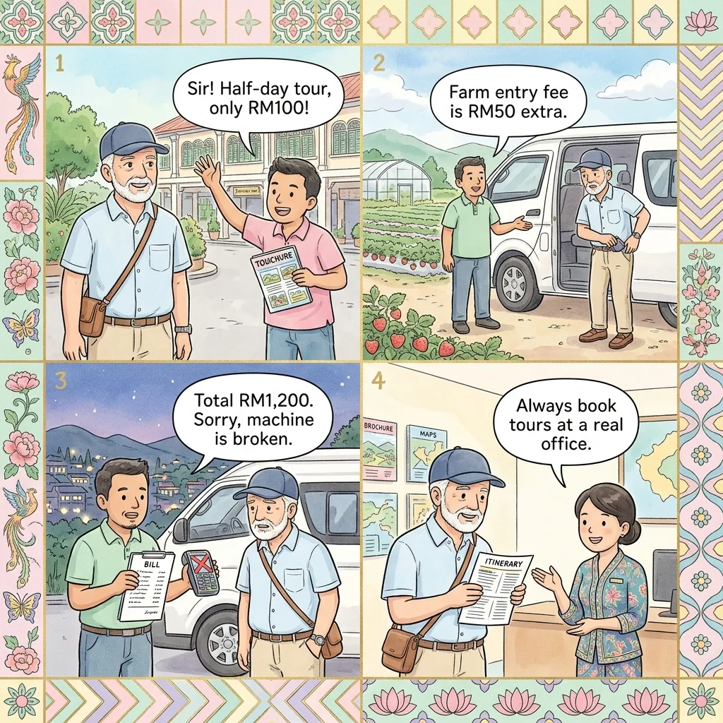 Tanah Rata Tour-Van 'RM1,470 Day-Trip' Overcharge — comic illustration