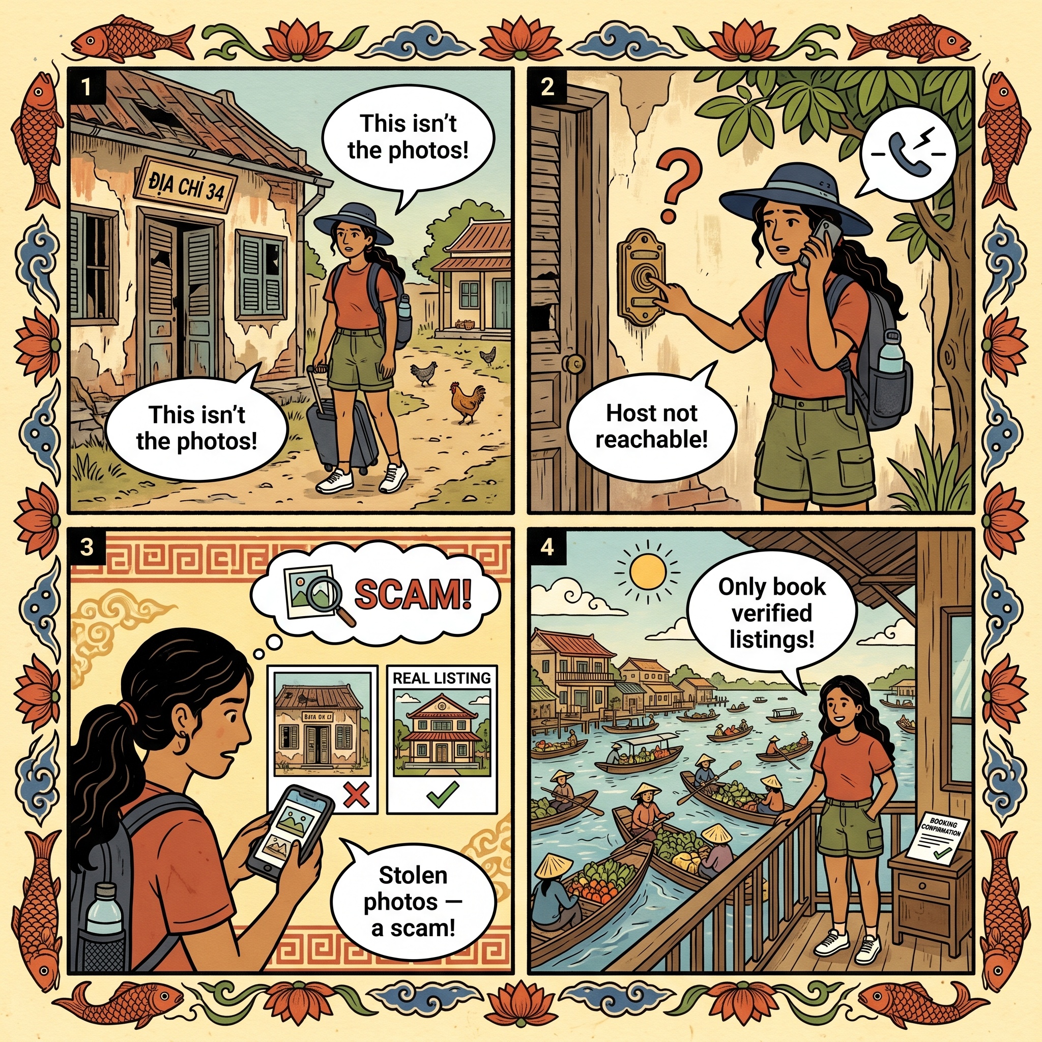Mekong Delta Homestay Fake-Listing & Kickback Commission — comic illustration