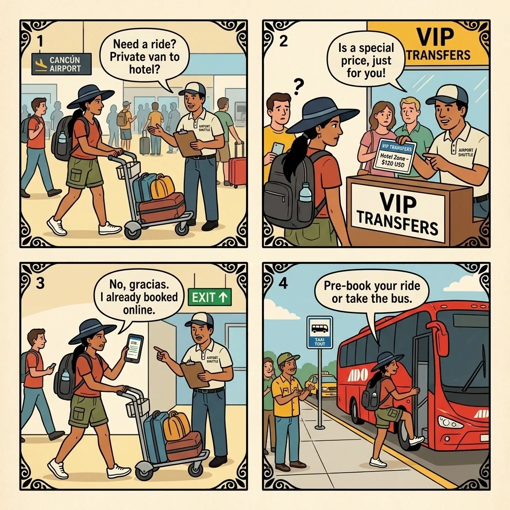 CUN Arrival Taxi-Mafia Trap — comic illustration