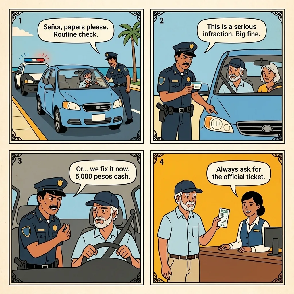 Hotel Zone Police Bribe Shake-Down — comic illustration