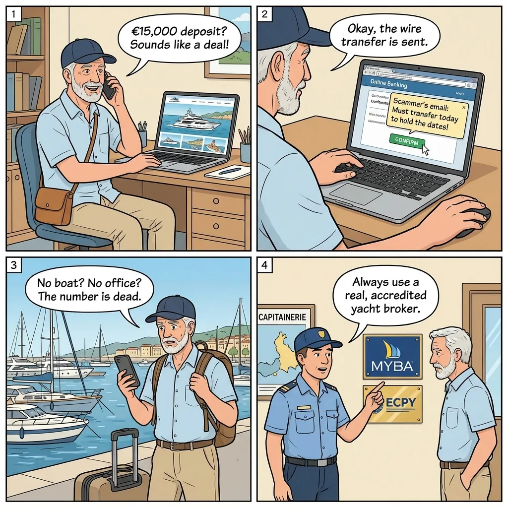 Yacht Charter Fraud — comic illustration