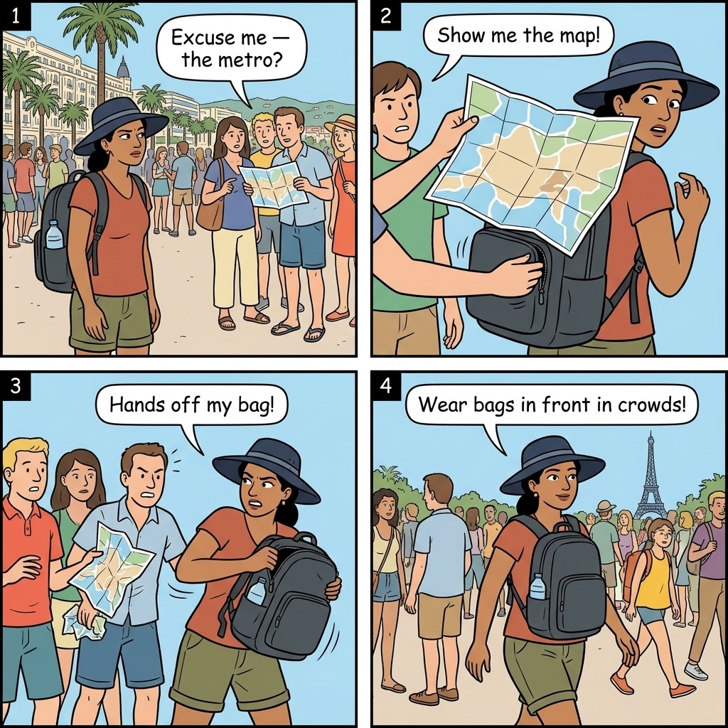 Pickpocketing with Distraction — comic illustration