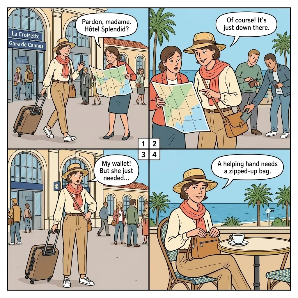 Pickpocketing with Distraction — comic illustration
