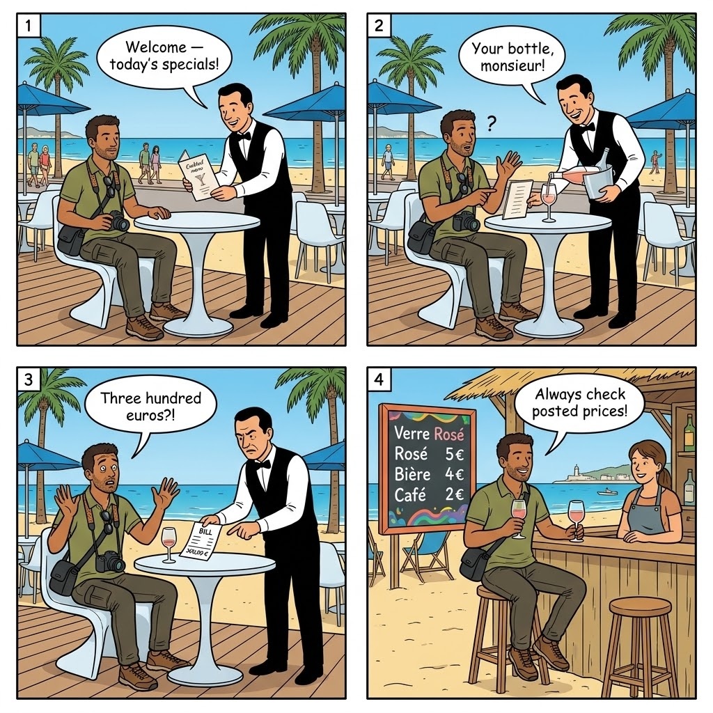 Beach Club Overcharging — comic illustration