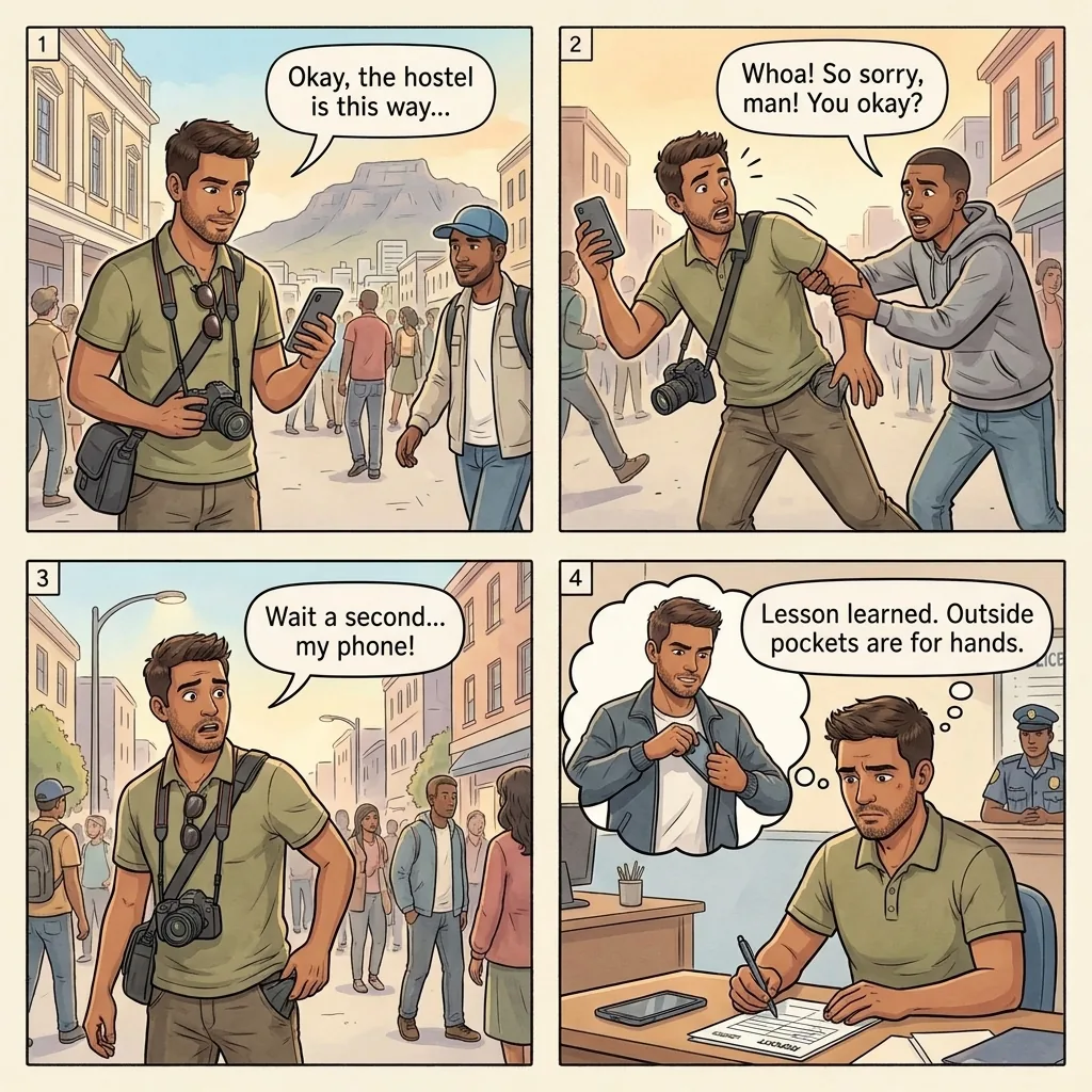 City Center Distraction Pickpocket — comic illustration
