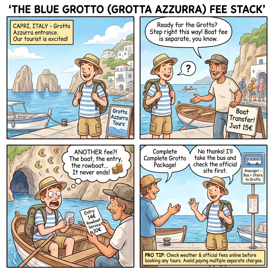 The Blue Grotto (Grotta Azzurra) Fee Stack — comic illustration