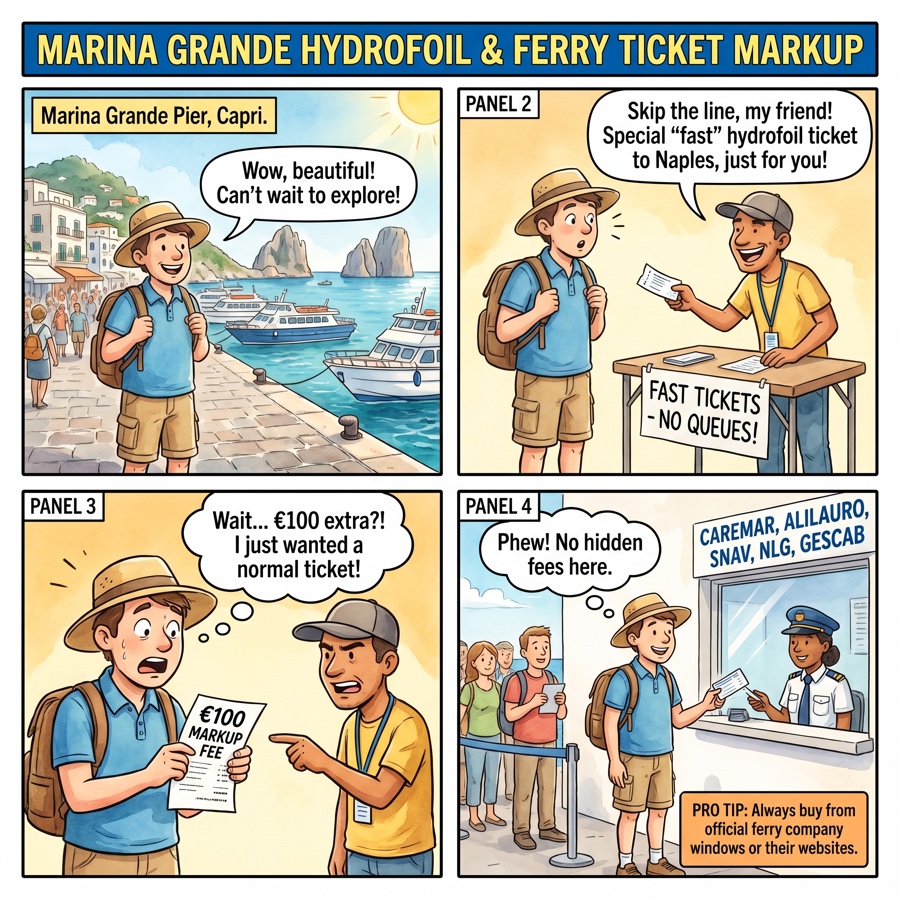 Marina Grande Hydrofoil & Ferry Ticket Markup — comic illustration