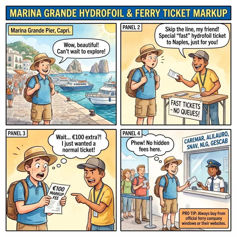Marina Grande Hydrofoil & Ferry Ticket Markup — comic illustration