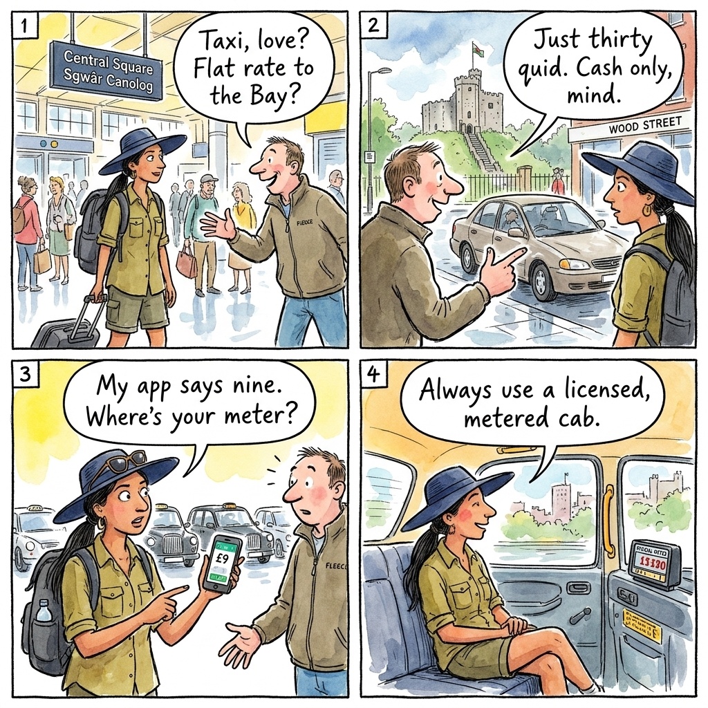 The Cardiff Central Off-Meter Cab — comic illustration