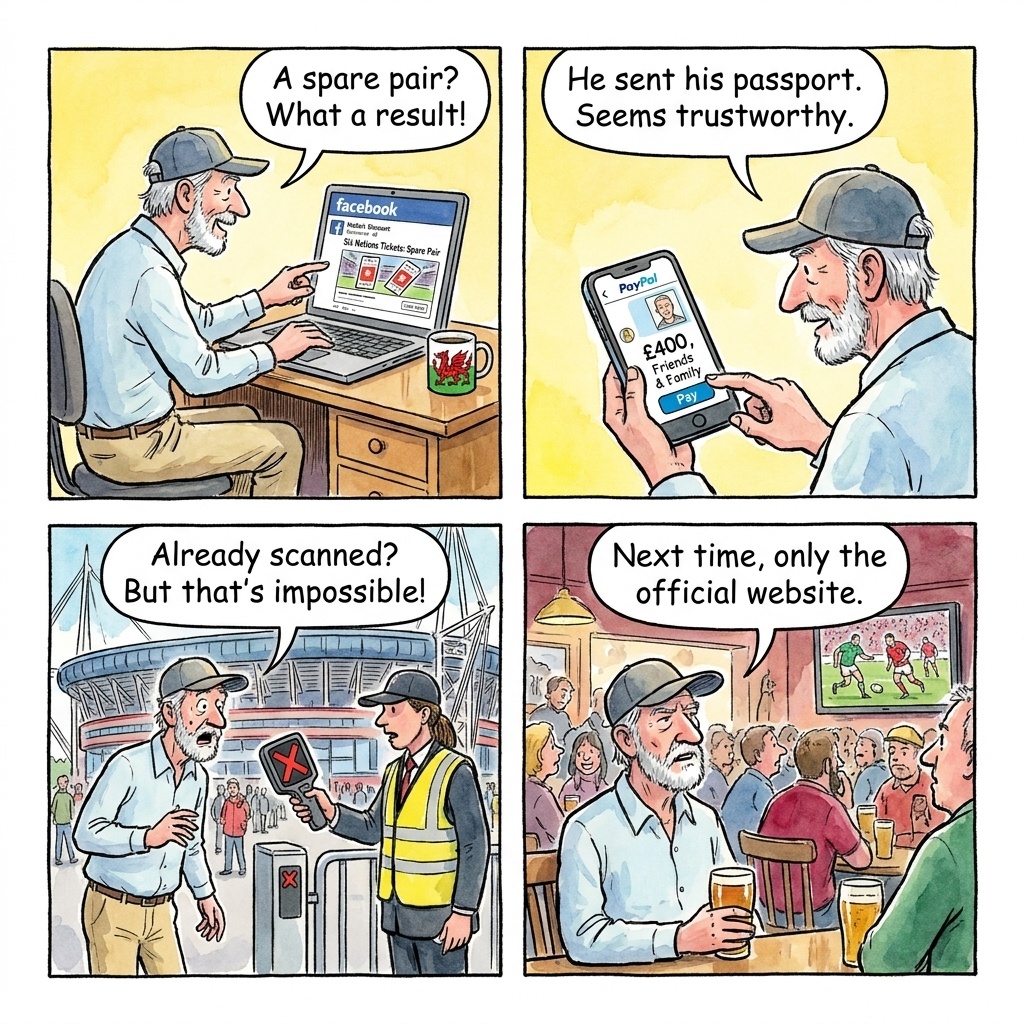 The Six Nations Ticket Fraud Spike — comic illustration